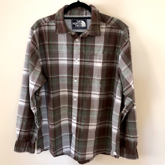 The North Face. Button Down Long Sleeve Shirt. Brown and Green Plaid. Large - Picture 1 of 9